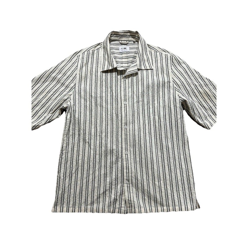 NN07 No Nationality Large Striped Off White/Black Striped Short Sleeve Shirt